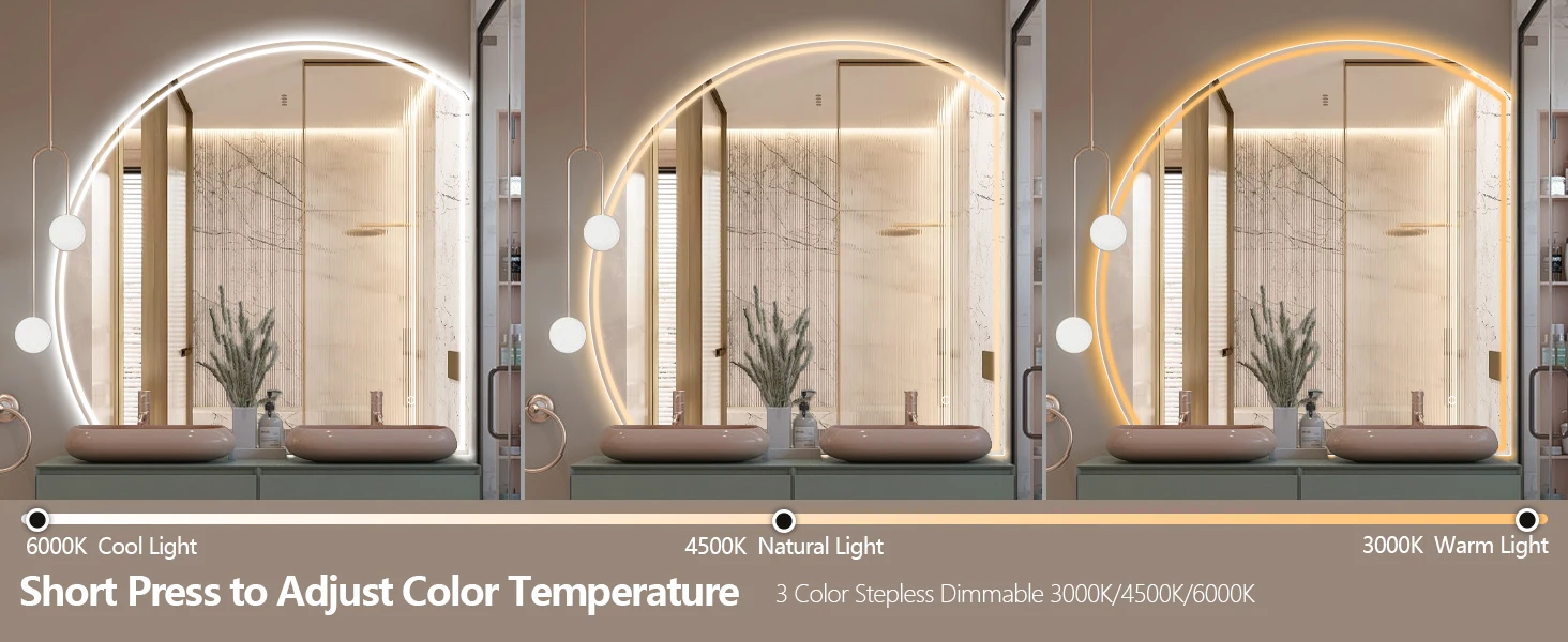 Smart Half Moon Bathroom Wall Mirror , LED Illuminated Semi Circle Bathroom Mirror