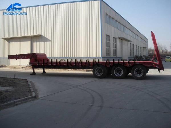 Goose Neck Red Low Bed Semi Trailer 3 Axles Loading And Transporting Machine