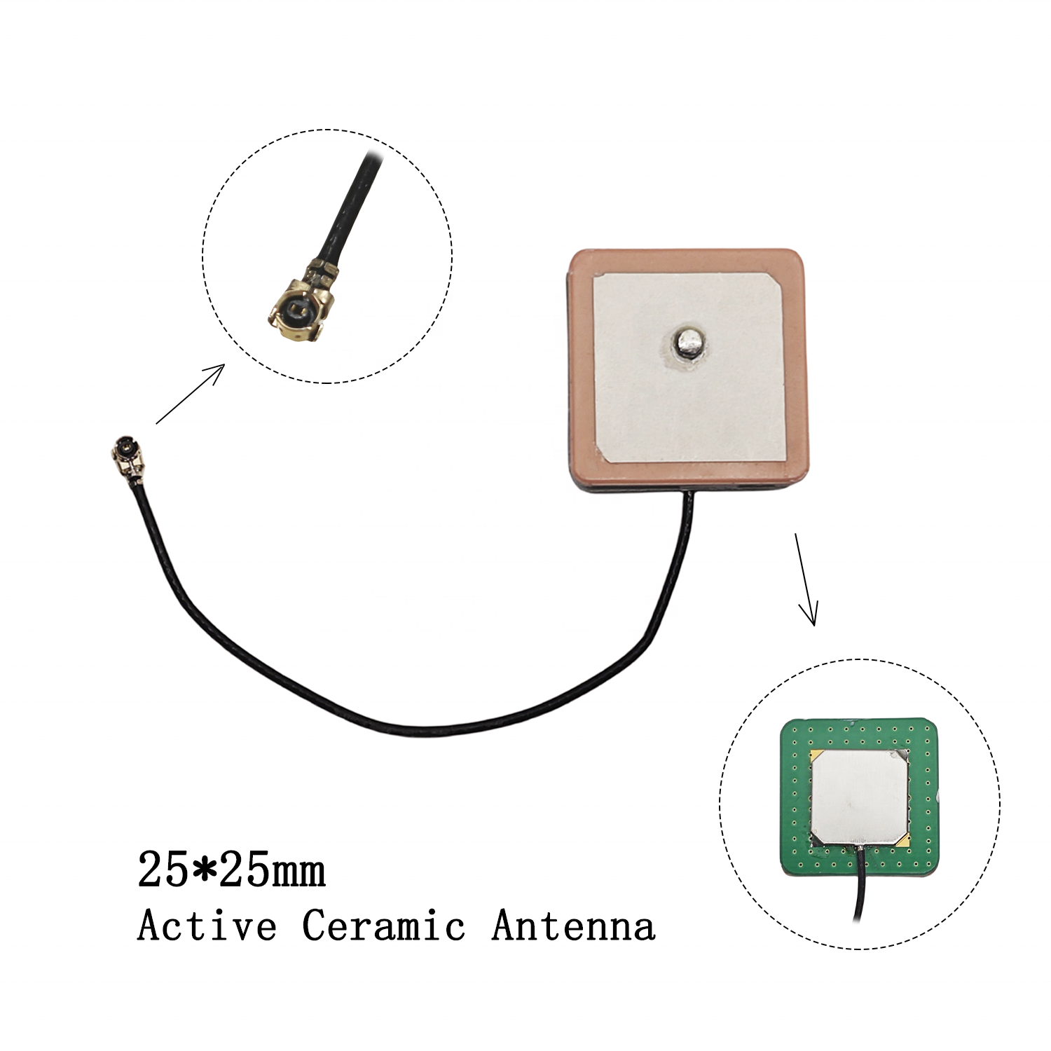 Small Mini GPS/GNSS Active Ceramic Embedded Antenna U.FL Connector 1560-1610MHz Frequency Range 28dBi
