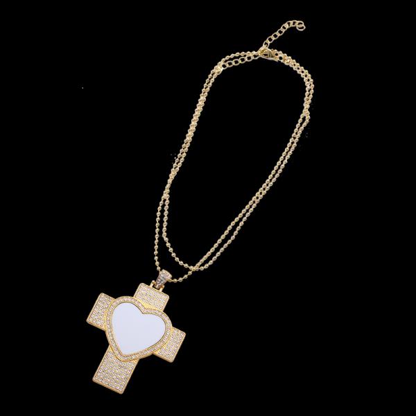 Hip Hop Men Cross Necklace Sublimation Rhinestone Necklace Jewelry Blanks