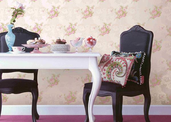 Eco - Friendly Embossed Flower Pattern Wallpaper Home Decoration Wall Covering