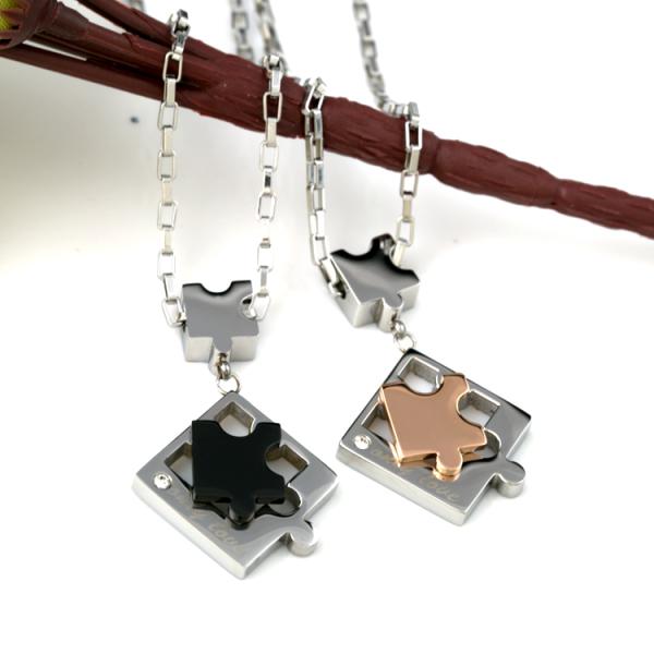 Couple necklace with Stainles Steel Materials, Lovers Puzzle Pendant Necklace