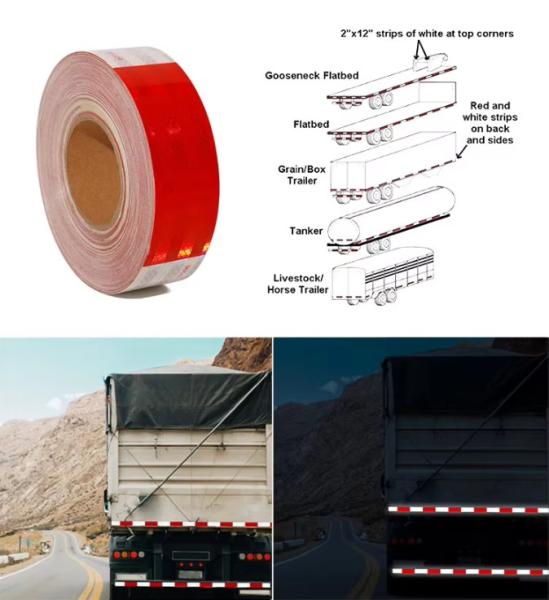 High-Quality Red and White Reflective Warning Tape  for Truck, Trailers, Heavy & Long Vehicles