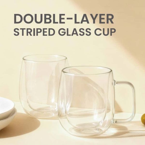Double Wall Glass Cup with 250ml 350ml 450ml Capacity High Borosilicate Glass for Hot and Cold Beverages