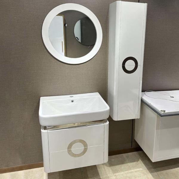 Thickness 16mm PVC Bathroom Cabinets With White Circular Intelligent Mirror