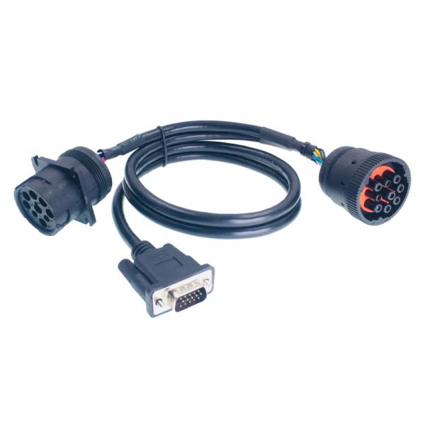 PVC OKI Technic Material Deutsch Green 9 PIN Type 2 J1939 to DB15 Cable for Truck Diagnostic Tool 12V/24V Truck