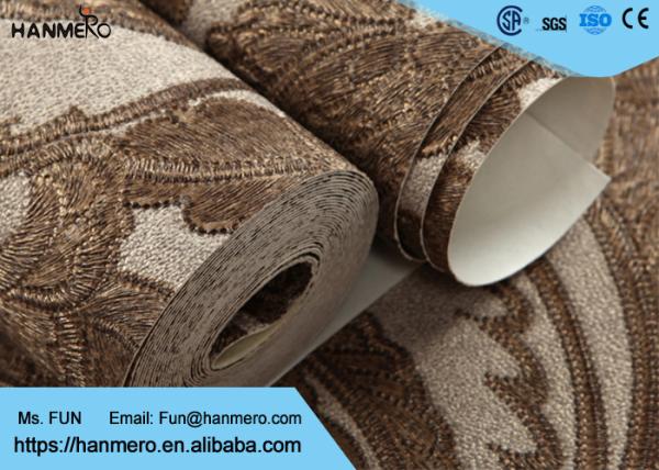 Classic Style Embossed Washable Vinyl Wallpaper with Chocolate color , CE ISO Compliant
