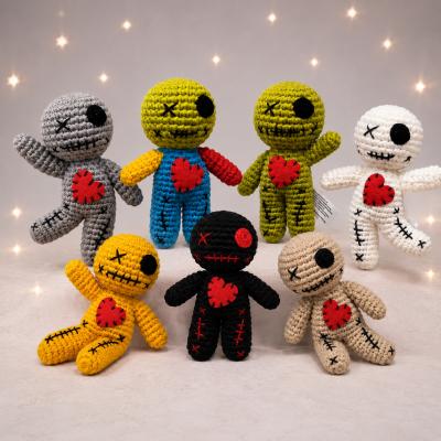 Crochet Voodoo Doll Set Halloween Plush Decorations Handmade Style Spooky Party Decor Goth Room Ornament Festival Display Stuffed Yarn Doll for Haunted House Carnival Cosplay Gifts
