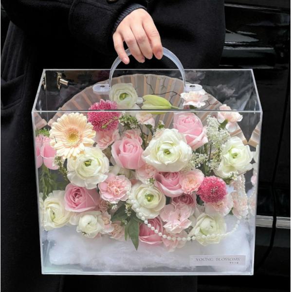 Caja de arreglo floral acrílico portátil, ramo de flores frescas, caja de embalaje de arte floral, material de bricolaje, transparente, impermeable, regalo de recuerdo de lujo ligero