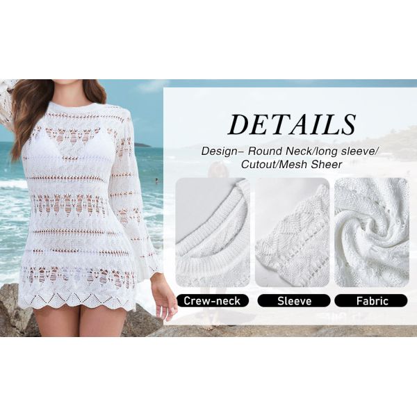 Swimsuit Coverup For Women Crochet Swim Cover Up Bathing Suit Cover Up For Women Mesh Knit Beach Cover Up Crochet Halter Cover Up Dress Hollow Out Backless Sleeveless Bikini Coverups