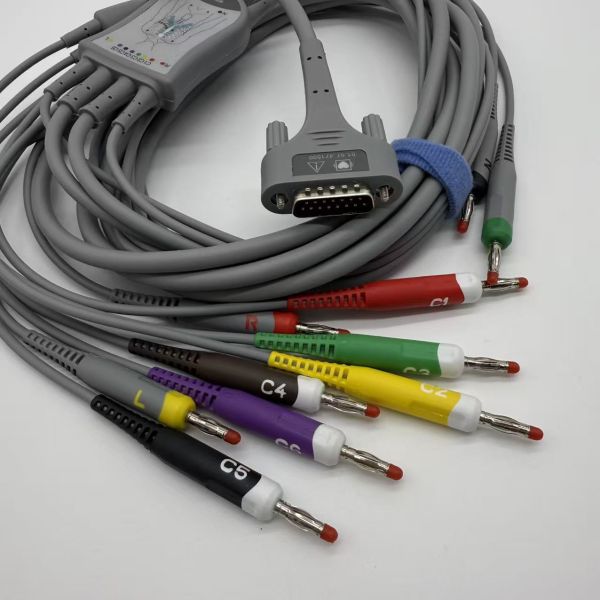 Edan SE-1515 DX12 EKG Cable with High Conductivity, Standard Banana Connector, and Durable TPU Medical-Grade Material