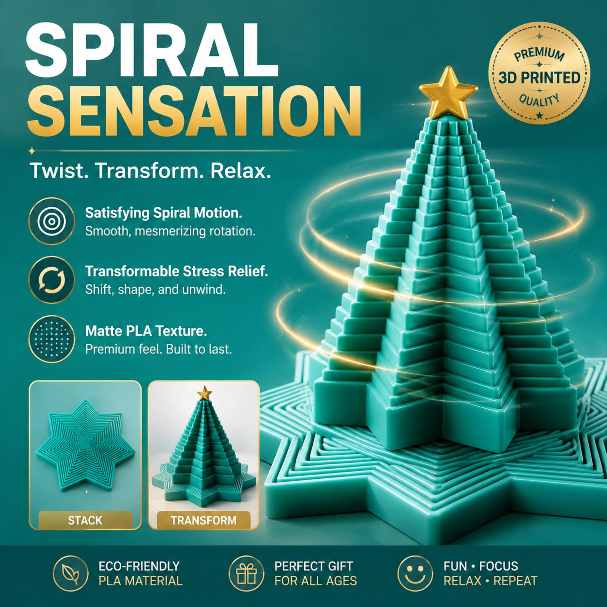 Stretchable 3D Printed Holiday Decoration Xmas Tree Stress Relief Desktop Decor