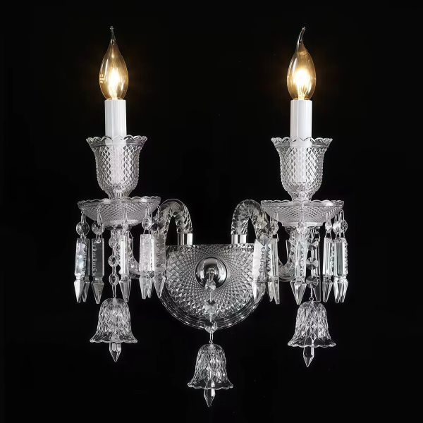 JYLIGHTING Vintage 2-Head Crystal Wall Sconce, Cut Crystal & Fabric Shade Wall Light for Living Room & Hotel Decor