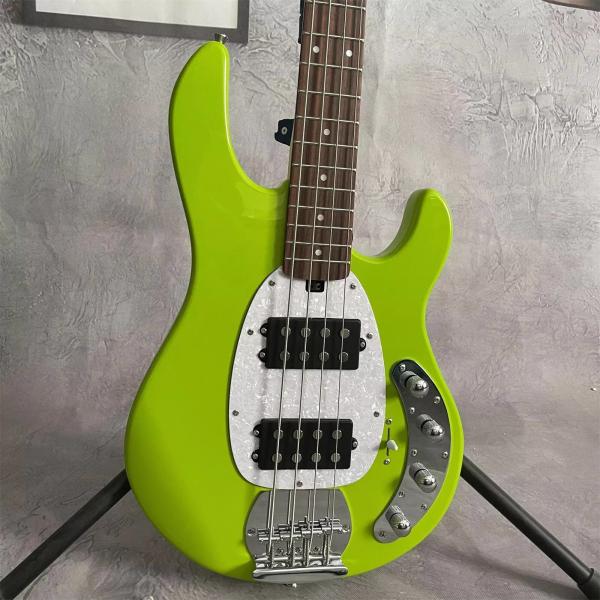 Custom 4 Strings Stingray Electric Bass Guitar in Green with White Pickguard Rosewood Fretboard