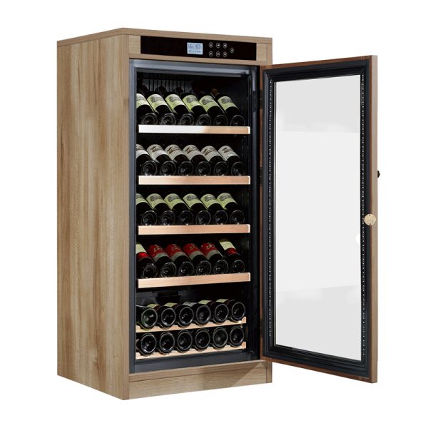 Wood Wine Cooler Cabinet with Digital Temperature Control Adjustable Shelves and Lockable Door