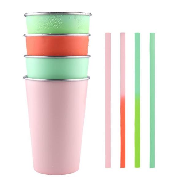 Leak Proof Single Wall Stainless Steel Cup Color Changing Insulated Iced Coffee Tumbler With Straw Easy To Store For Family Dinner Or Outdoor Activities