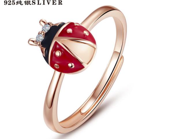 Korean Fashion 925 sterling silver rings silver jewelry multicolor ladybird