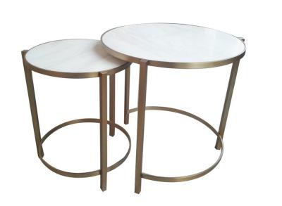 White Stone top with brass metal round nesting table/ side table/end table/coffee table for 5-star hotel bedroom