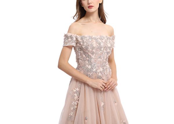 Off The Shoulder Long Bridesmaid Dresses , Pink Lace Beaded Modern Bridesmaid Dresses