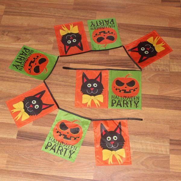 Hallowen Rectangle Flag Bunting Cat and Pumpkin