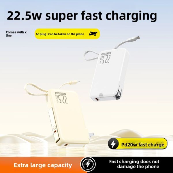Ultra Thin AC Plug Power Bank 10000mAh 22.5W Fast Charging With Cable