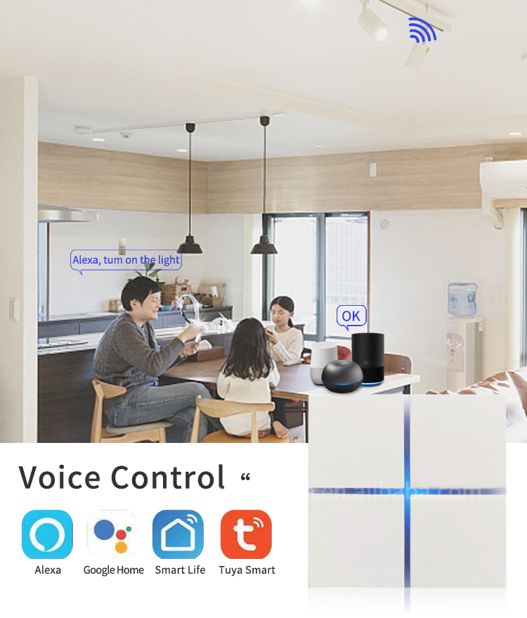 Newest WiFi Smart Wireless Light Switch with for Tuya Module Remote Control CE RoSH 10A Max Current Touch Panel