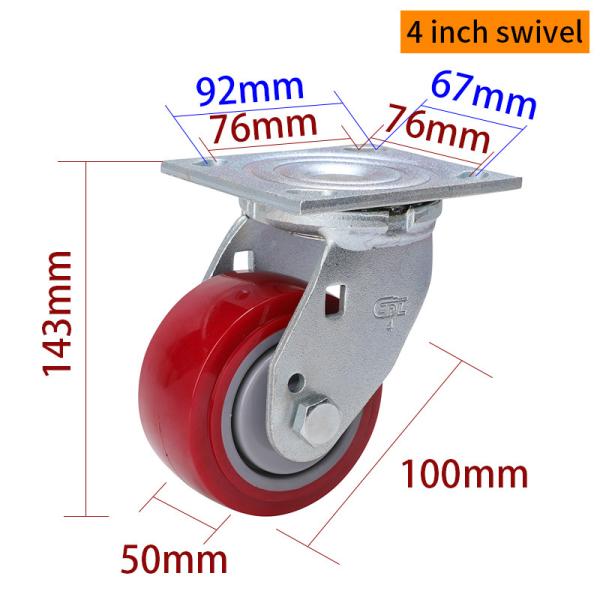 EDL Heavy Duty 4inch 350kg Plate TPU Caster by Rigid, Swivel and Brake type 734-86