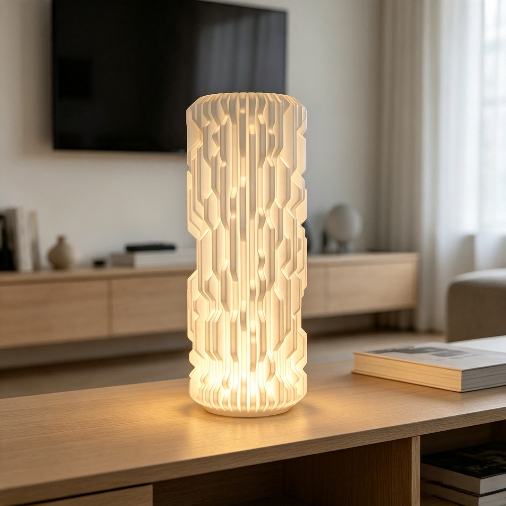 Synapse Geometric Column Table Lamp, 3D Printed Lighting Fixtures LED Ambient Light