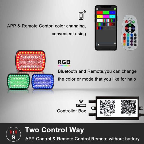 Replace Stock Headlight with RGB Halo H6054 LED Headlight, 5x7(7x6) Rectangle Jeep YJ Cherokee XJ Headlight