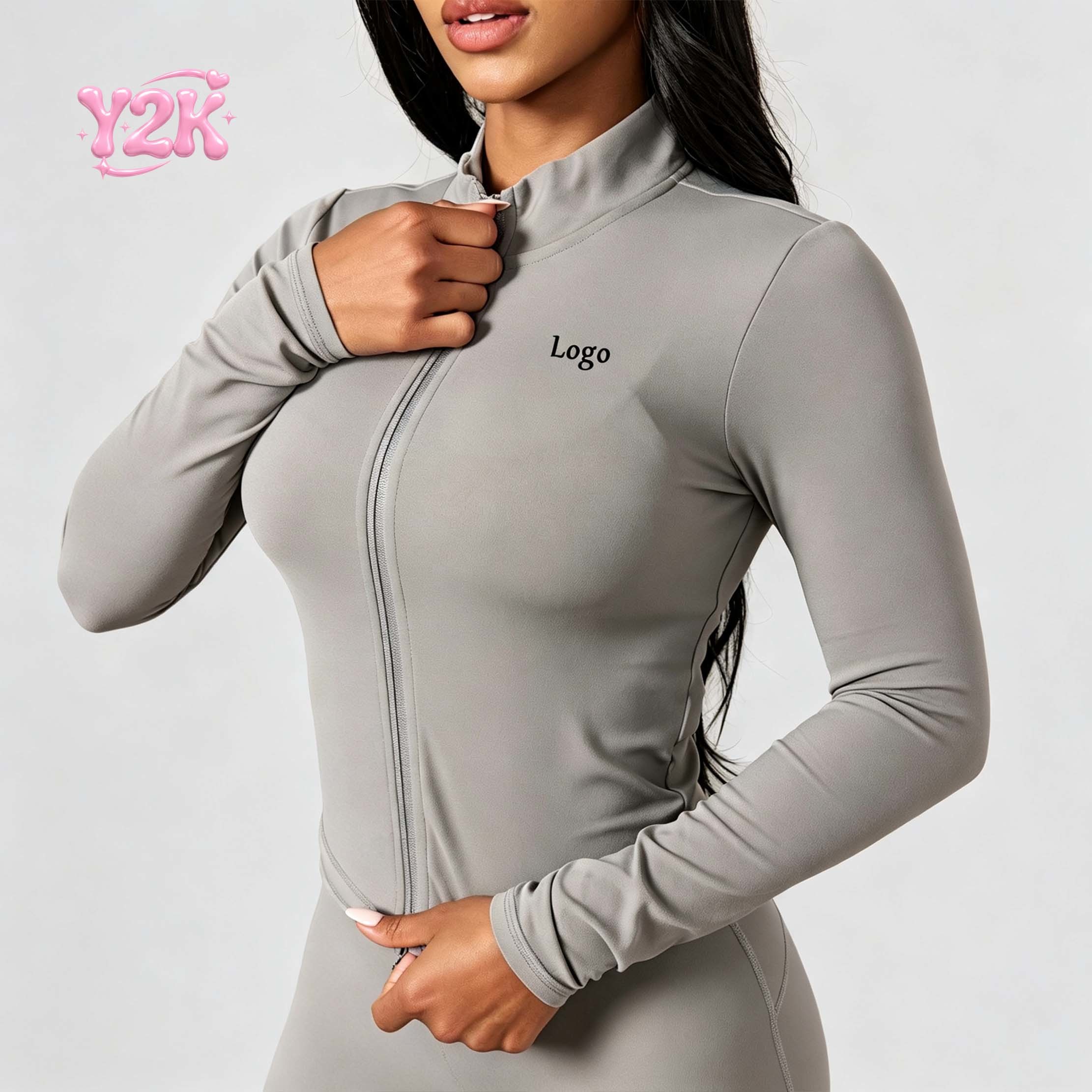 Custom Zip Up Yoga Jacket & High Waist Flare Pants Gym Set