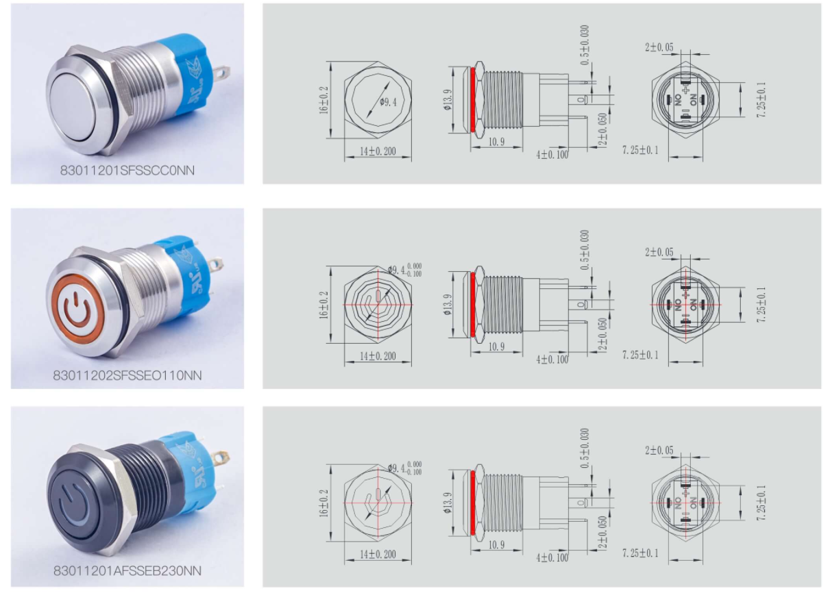 IP66 3A 12mm Metal Push Button Switch High Temperature Push Button Switch