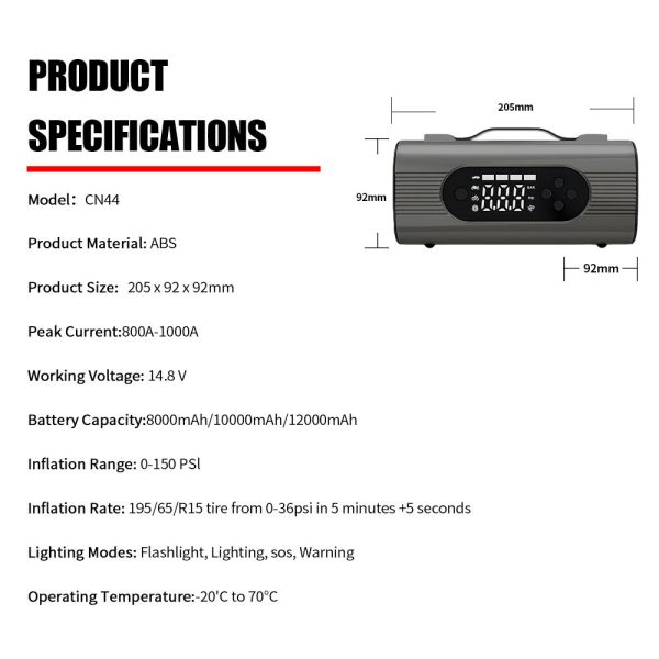 Battery Powered Compact Jump Starter With Tyre Inflator Car Emergency Jump Starter Power Bank Tire Inflator
