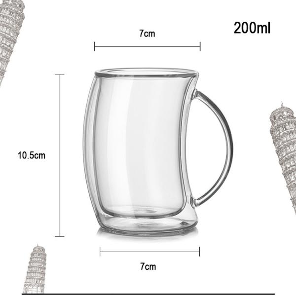 Сейф чашки двойной стены эспрессо стеклянный, который нужно касаться с дизайном ручки уникальным