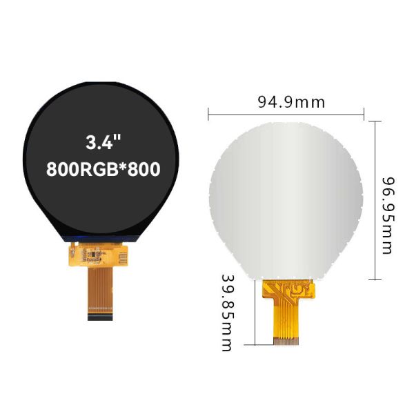 3.4 Inch Round TFT LCD TouchScreen 800*800 Resolution MIPI Interface Display