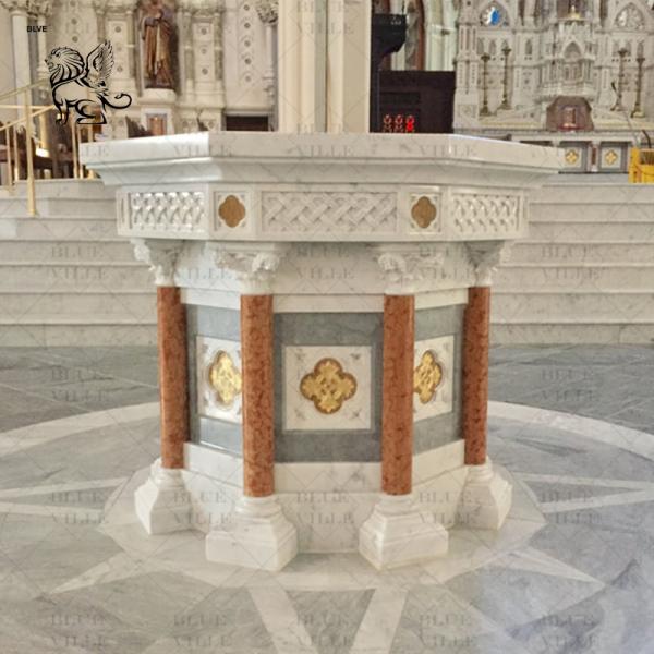 Marble Baptism Font Natural Stone Catholic Church Sculptures Baptismal Hand Carved Customized