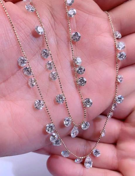 1.01ct Round&Pear Shaped Diamond Pendant D VVS Lab Grown Diamonds 18K Gold