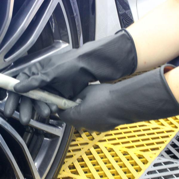 Waterproof Unlined Rubber Safety Gloves , Heavy Duty Black Rubber Gloves