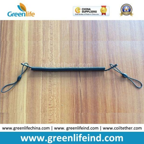 Retracted Black Short Length Coiled Tool Coiled Lanyard