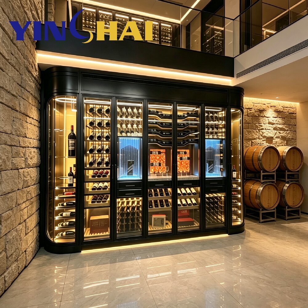 Custom Constant Temperature Stainless Steel Wine Cabinet LED Wood Wine Storage