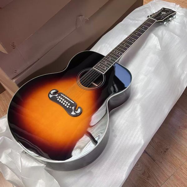 AAAAA 43 inch solid spruce top sj200 jumbo body maple back side acoustic guitar bone nut in cherry sunburst
