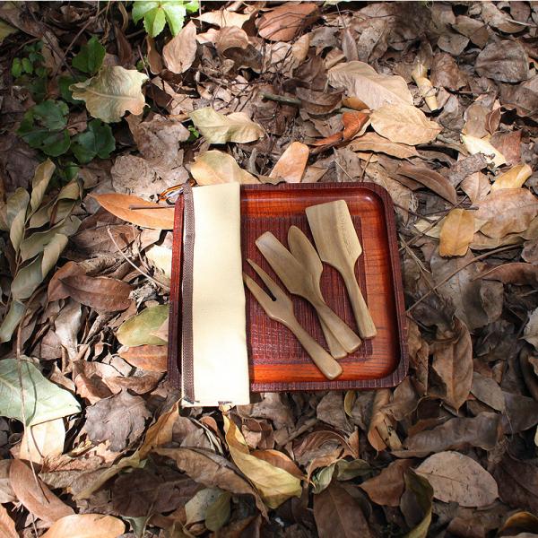 Outdoor Camping Portable Shovel Spoon Fork Wooden Spatula Cake Knife and Fork Cheese Set