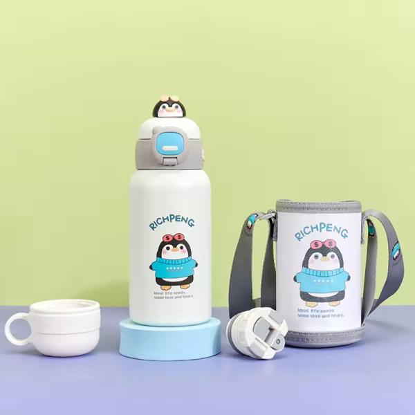 Portable Strap Water Bottle WITH LID Modern Design Cartoon Water Cup Stainless Steel
