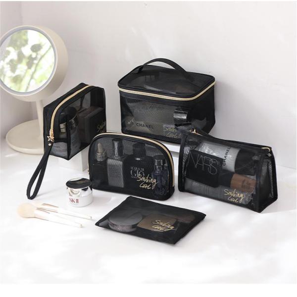 Zipper Closure Black Mesh Makeup Tools Organizer Beauty Cosmetic Bag for Beauty Lovers