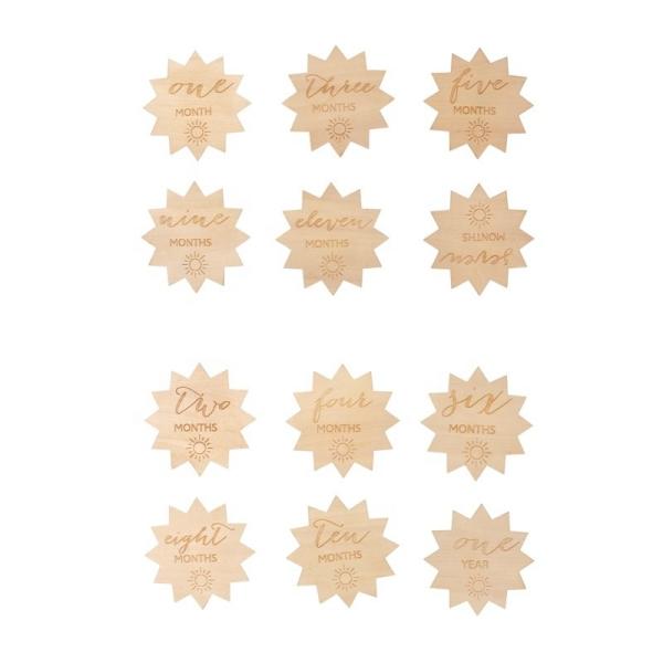 Hot Sale Newborn Wood Baby Birth Monthly Milestone Recording Markers Cards Wooden Engraved Photo Props Milestone Cards