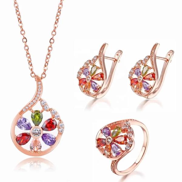 Garnet Morganite Peridot Crystal Zircon Set Earring Necklace Pendant Ring