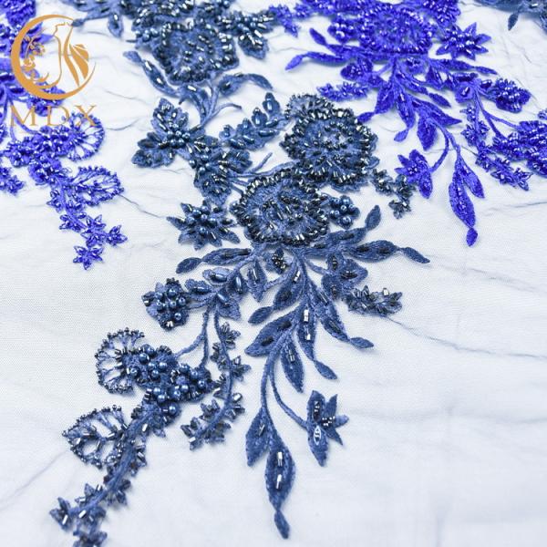 Royal Blue Beaded Lace Fabric 80% Nylon Water Soluble 140cm Width  For Kids Dress