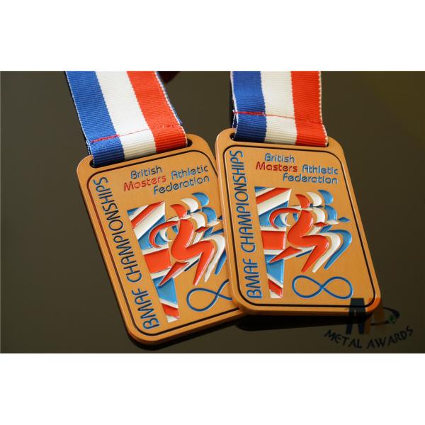 Antique Gold Finish Custom Sports Medals Soft Enamel Medaille With Woven Ribbon