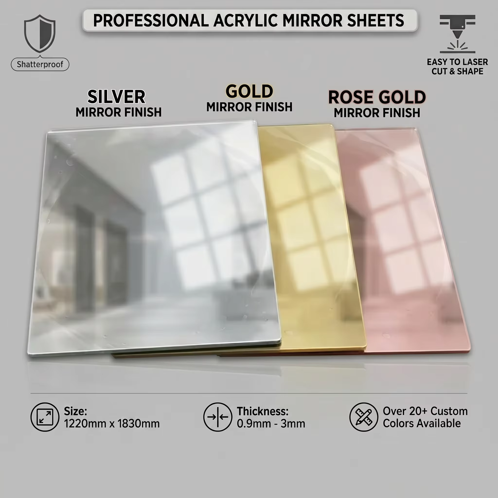 Multi Color PMMA Acrylic Mirror Sheet Custom Reflective Plastic Mirror