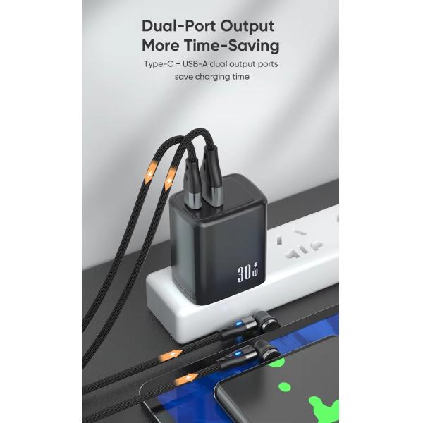 Custom Logo US Plug 30W Fast Charging Charger Dual Port USB Type C Mobile Phone Charger PD Power Adapter