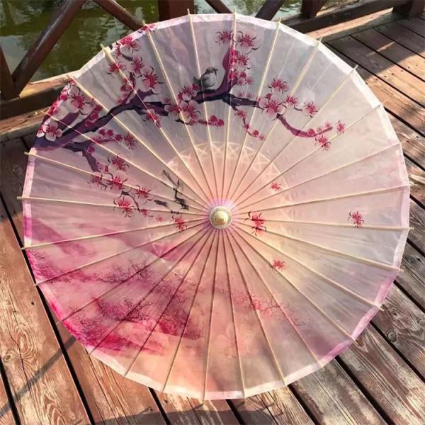 Ancient Chinese Style Oiled Paper Umbrella 42cm Radius 60cm Length Wooden Gourd Top